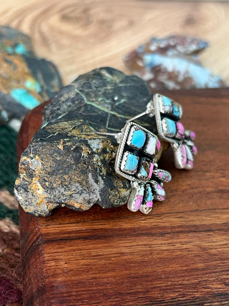 Handmade Sterling Silver Cotton Candy Post Studs Earrings "Signed Nizhoni"