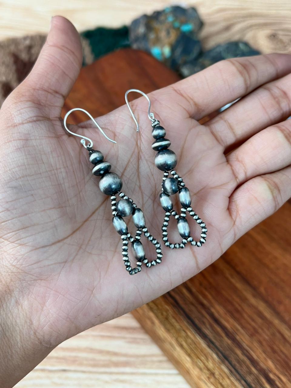 Handmade Sterling Silver Hook Dangle Beaded Earrings