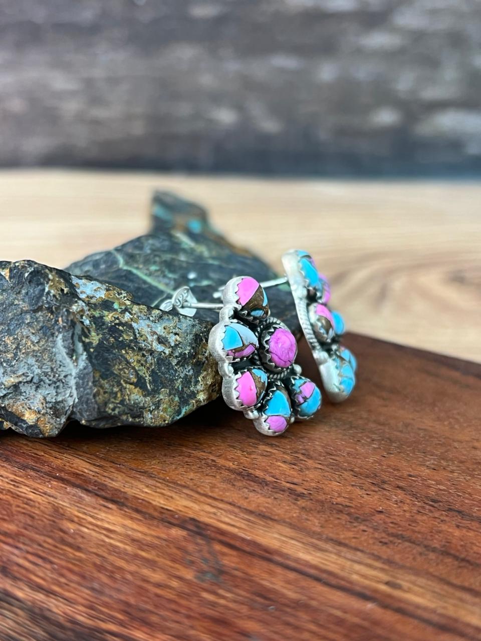 Handmade Sterling Silver Cotton Candy Post Studs Earrings "Signed Nizhoni"