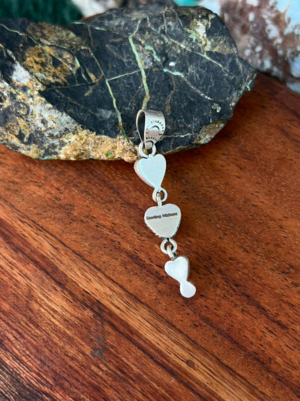 Handmade Sterling Silver Kingman Turquoise Heart Pendant "Signed Nizhoni"