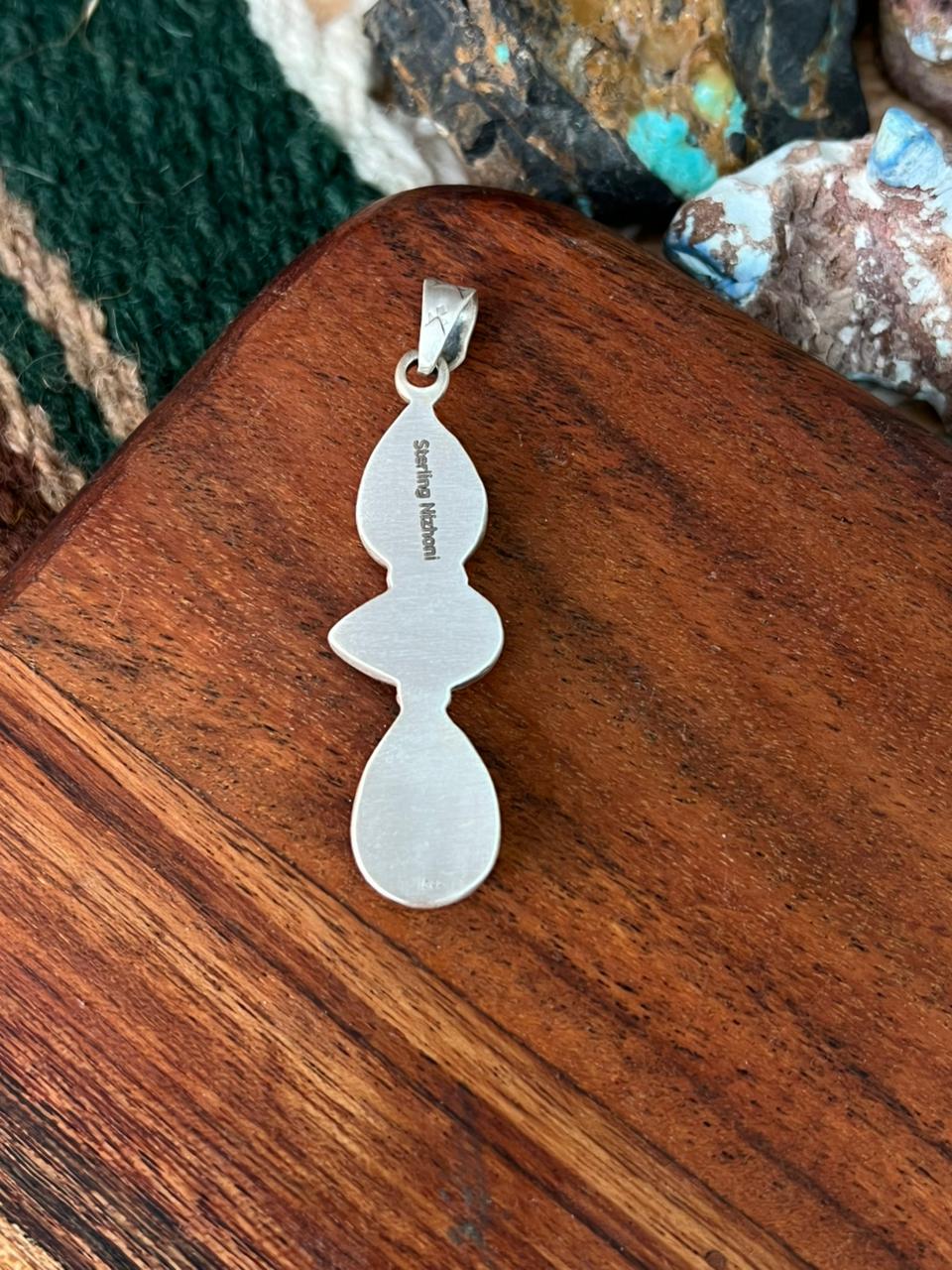 Handmade Sterling Silver Blackjack Turquoise Pendant "Signed Nizhoni"