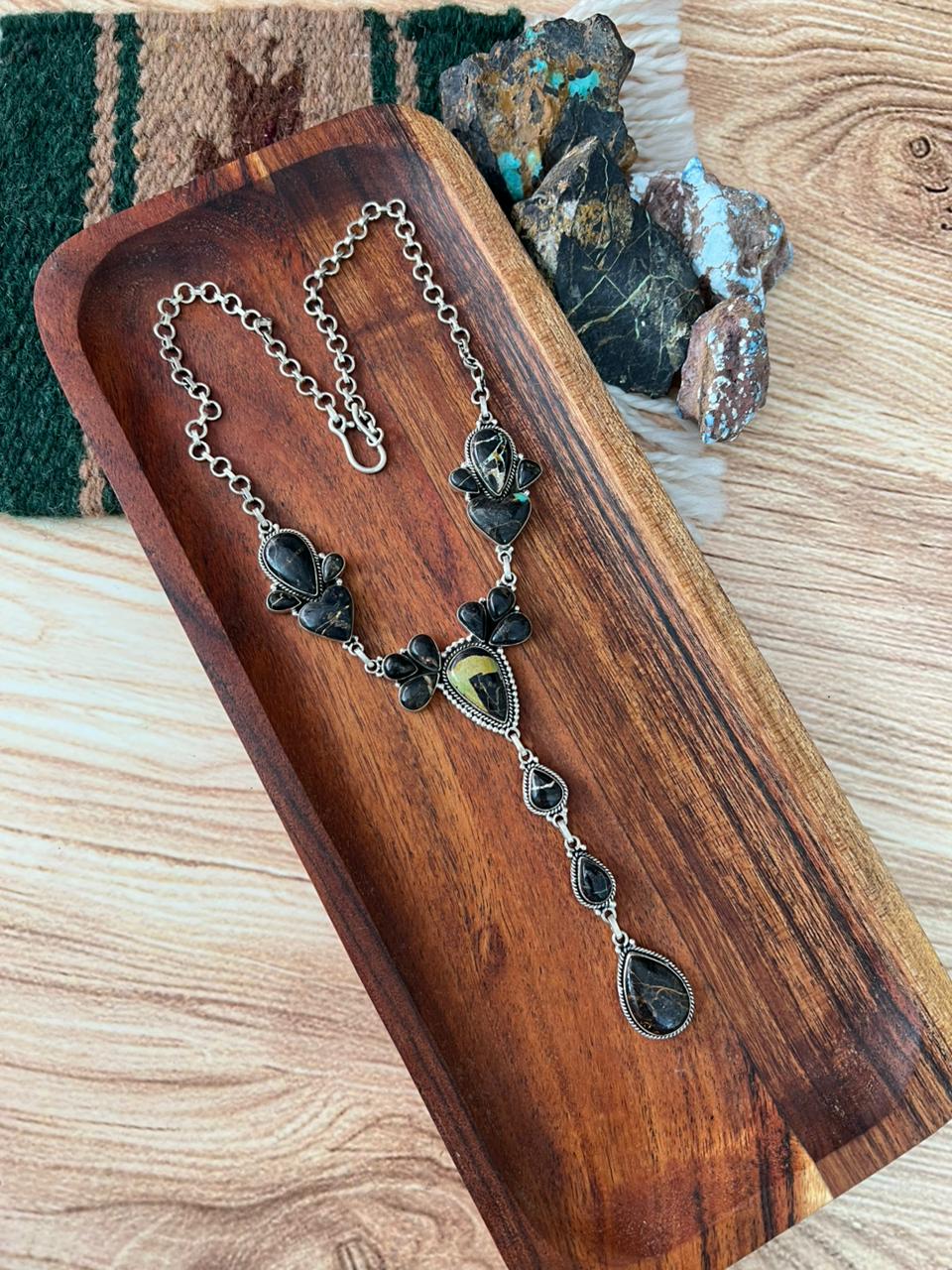 Handmade Sterling Silver Blackjack Turquoise Necklace "Signed Nizhoni"