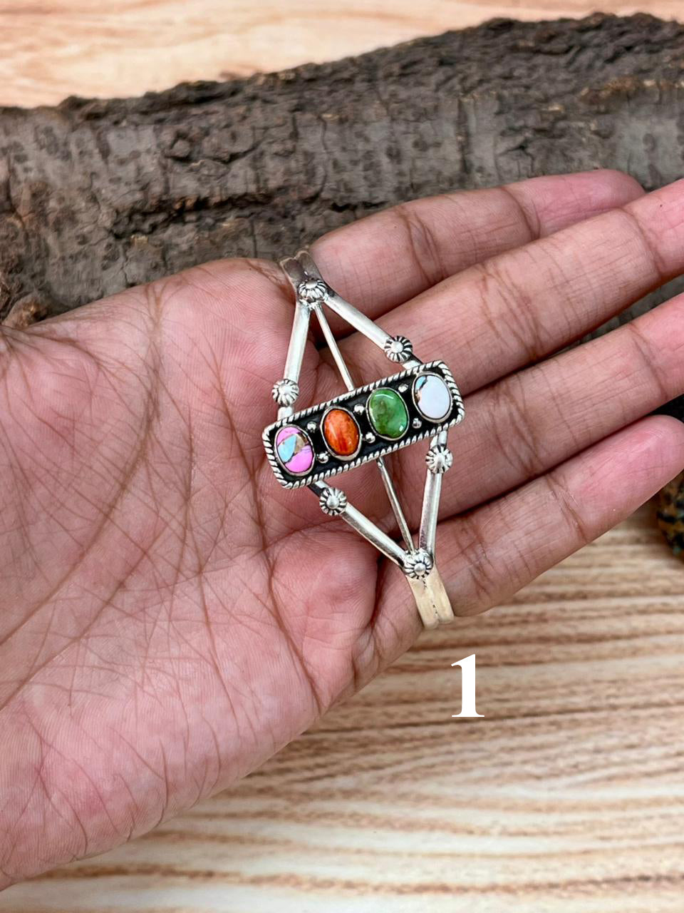 Handmade Sterling Silver Spring Collection: Sonoran Mountain Turquoise with Orange Mojave, Cotton Candy and White Buffalo Cuff Bracelet "Signed Nizhoni"