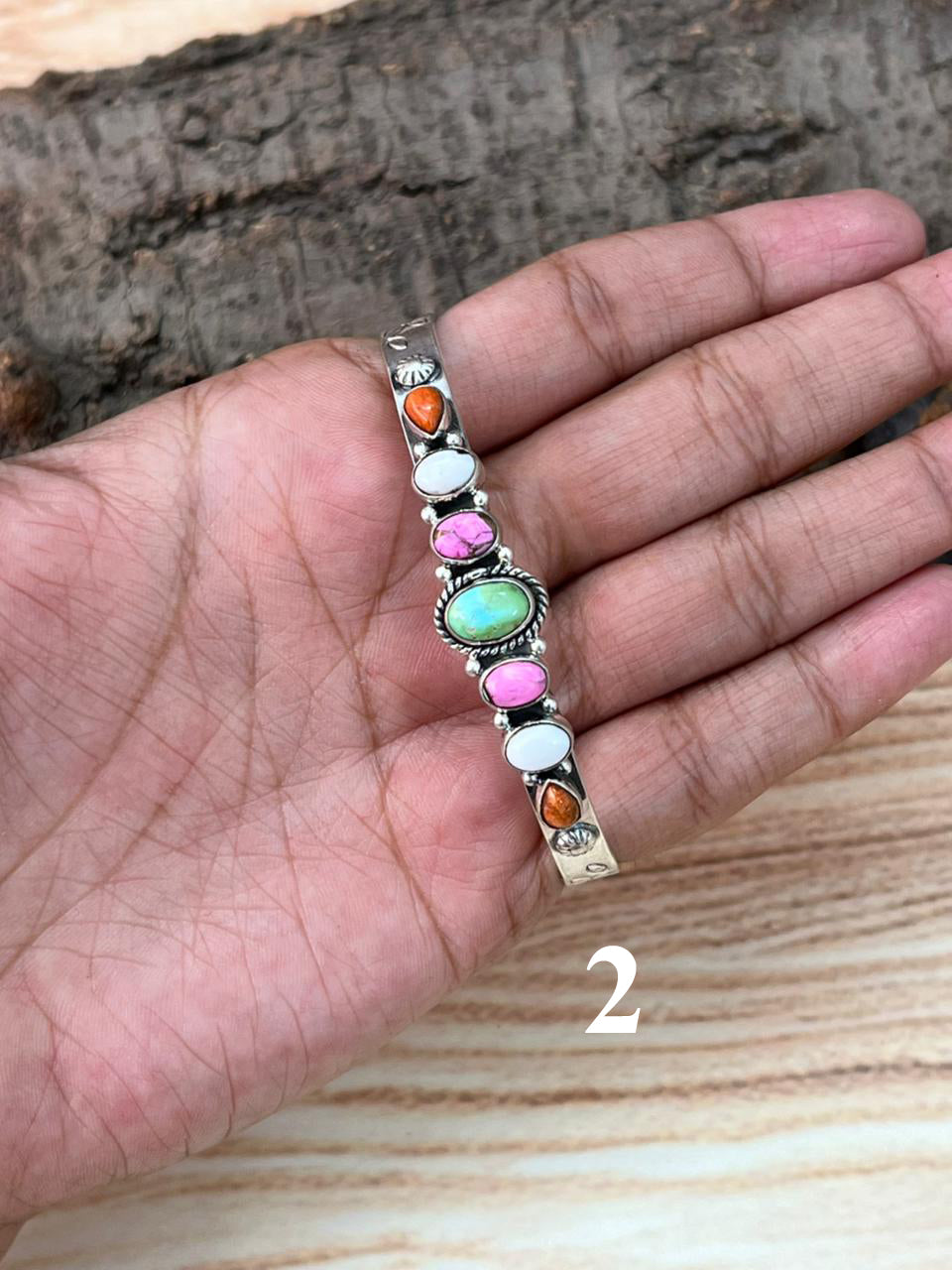 Handmade Sterling Silver Spring Collection: Sonoran Mountain Turquoise with Orange Mojave, Cotton Candy and White Buffalo Cuff Bracelet "Signed Nizhoni"
