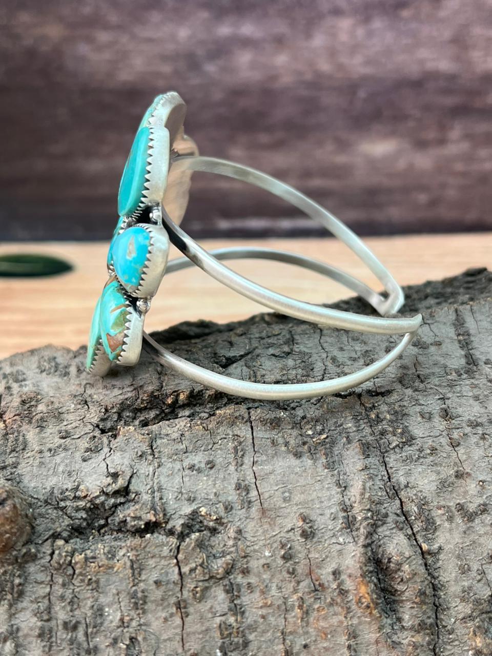 Handmade Sterling Silver Ribbon Royston Turquoise Cuff Bracelet "Signed Nizhoni"