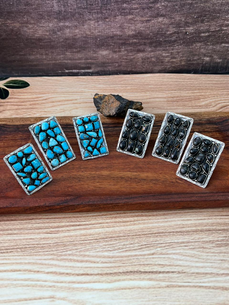 Handmade Sterling Silver Blackjack and Sierra Bella Turquoise Adjustable Ring "Signed Nizhoni"