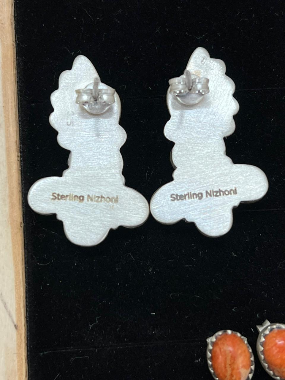Handmade Sterling Silver Spring Collection: Sonoran Mountain Turquoise with Orange Mojave, Cotton Candy and White Buffalo Post Dangle Earrings "Signed Nizhoni"
