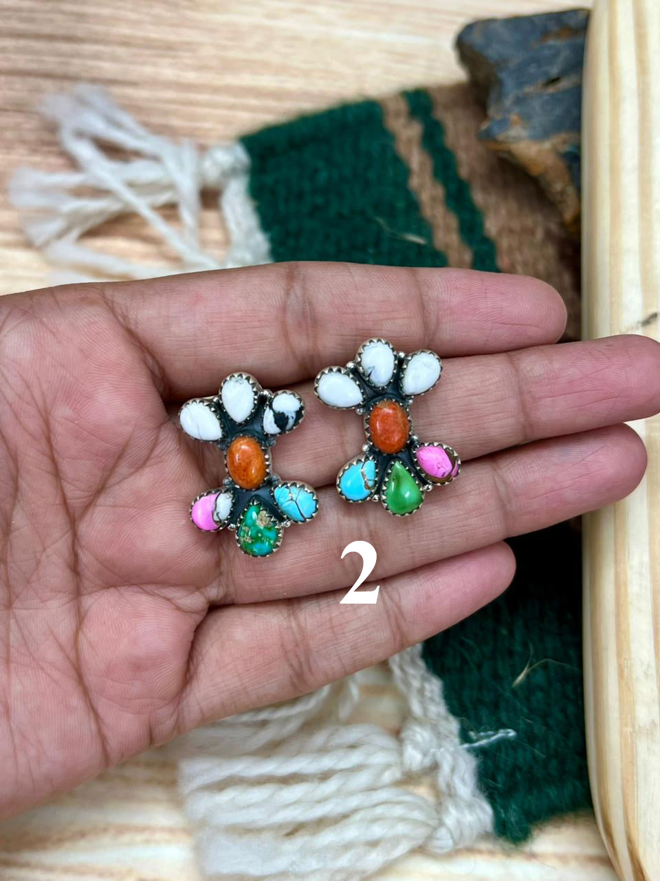 Handmade Sterling Silver Spring Collection: Sonoran Mountain Turquoise with Orange Mojave, Cotton Candy and White Buffalo Post Dangle Earrings "Signed Nizhoni"