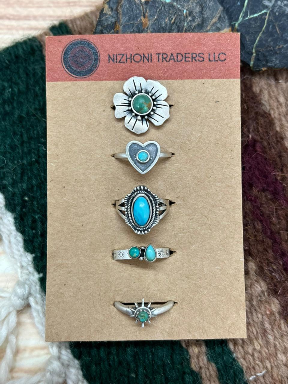 Handmade Sterling Silver Mojave with Kingman Turquoise Adjustable Ring Card