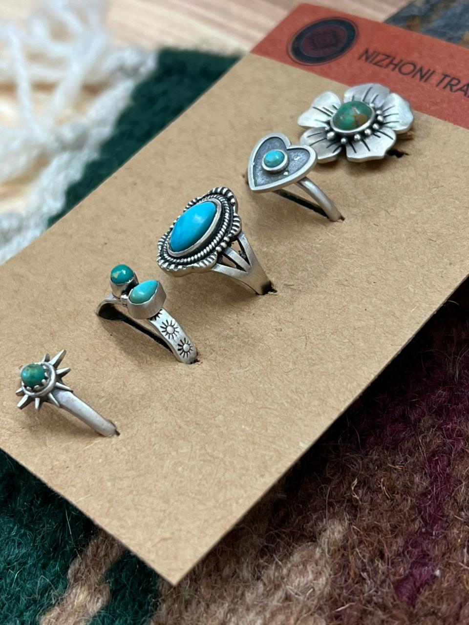 Handmade Sterling Silver Mojave with Kingman Turquoise Adjustable Ring Card