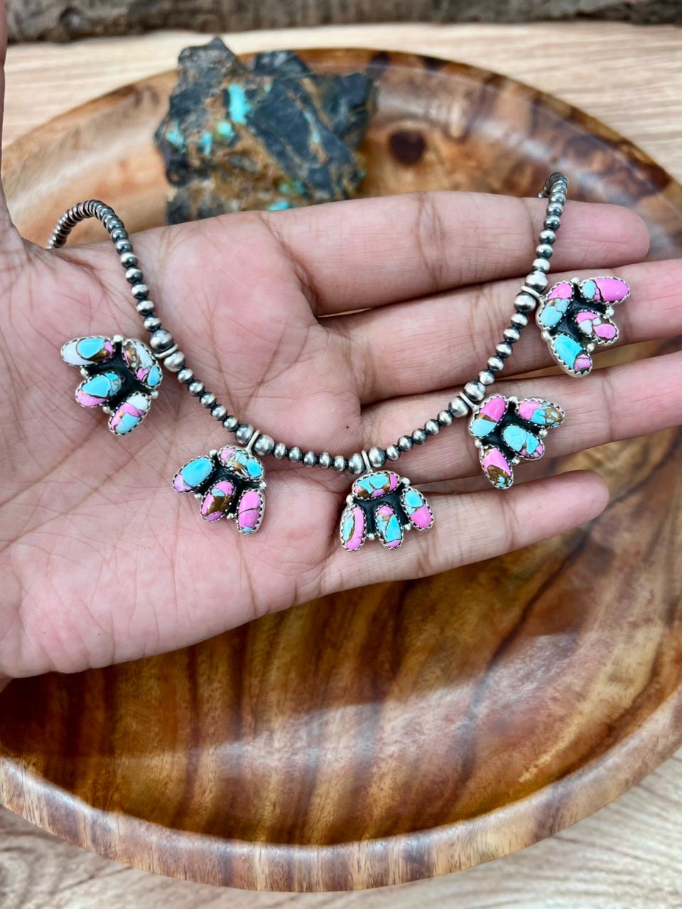 Handmade Sterling Silver Cotton Candy Beaded Necklace "Signed Nizhoni"