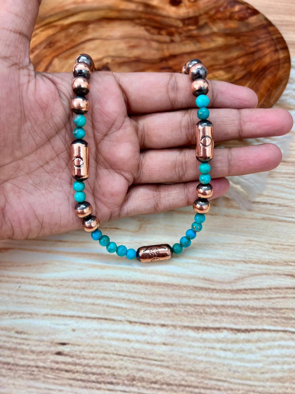 Handmade Nizhoni Copper Kingman Turquoise Beads Necklace