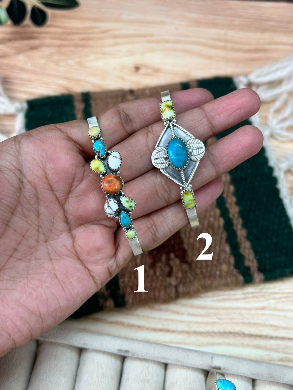 Handmade Sterling Silver Multi Stone Collection: Palomino with Orange Mojave, Wildhorse Magnesite and Arizona Blue Turquoise Cuff Bracelet "Signed Nizhoni"