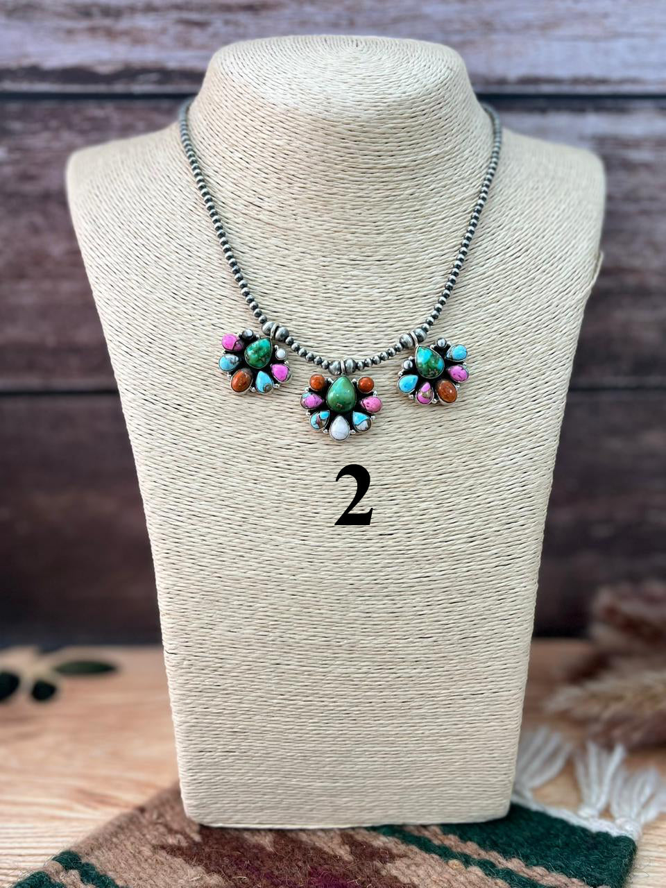 Handmade Sterling Silver Spring Collection: Sonoran Mountain with Orange Mojave, Cotton Candy and White Buffalo Beaded Necklace "Signed Nizhoni"