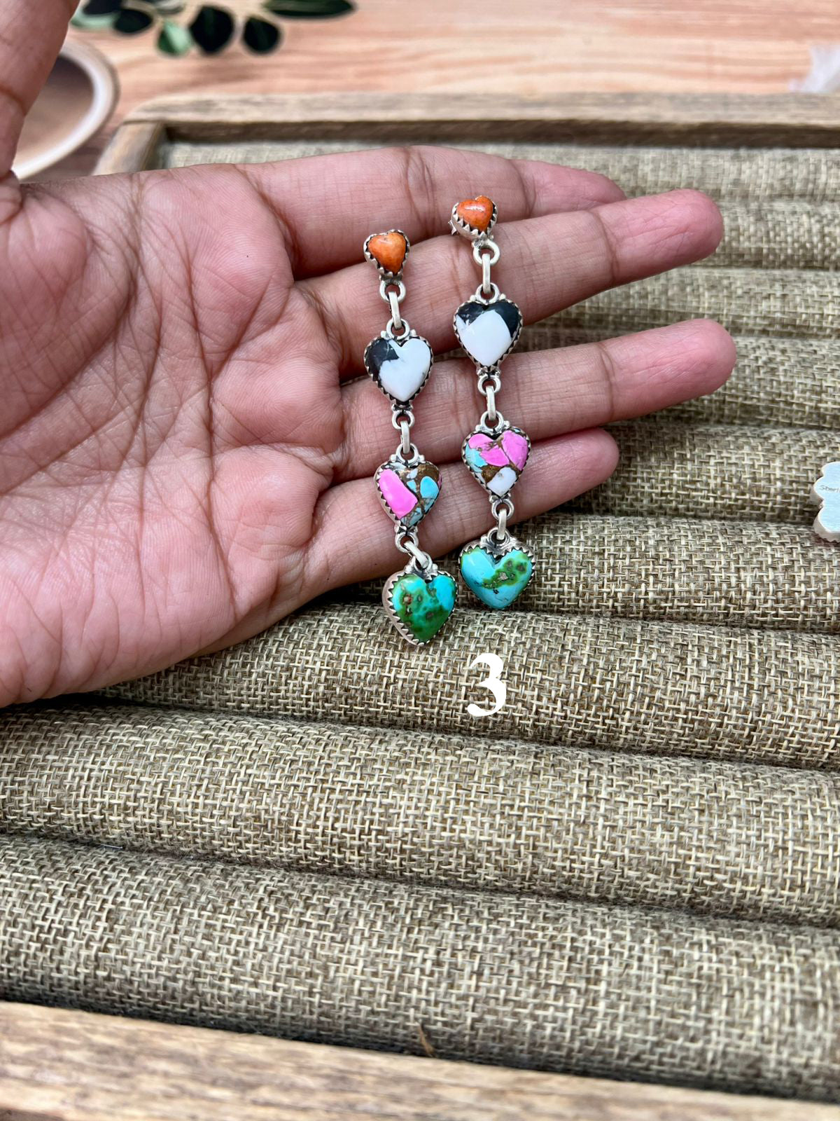 Handmade Sterling Silver Spring Collection: Sonoran Mountain Turquoise with Orange Mojave, Cotton Candy and White Buffalo Post Dangle Earrings "Signed Nizhoni"