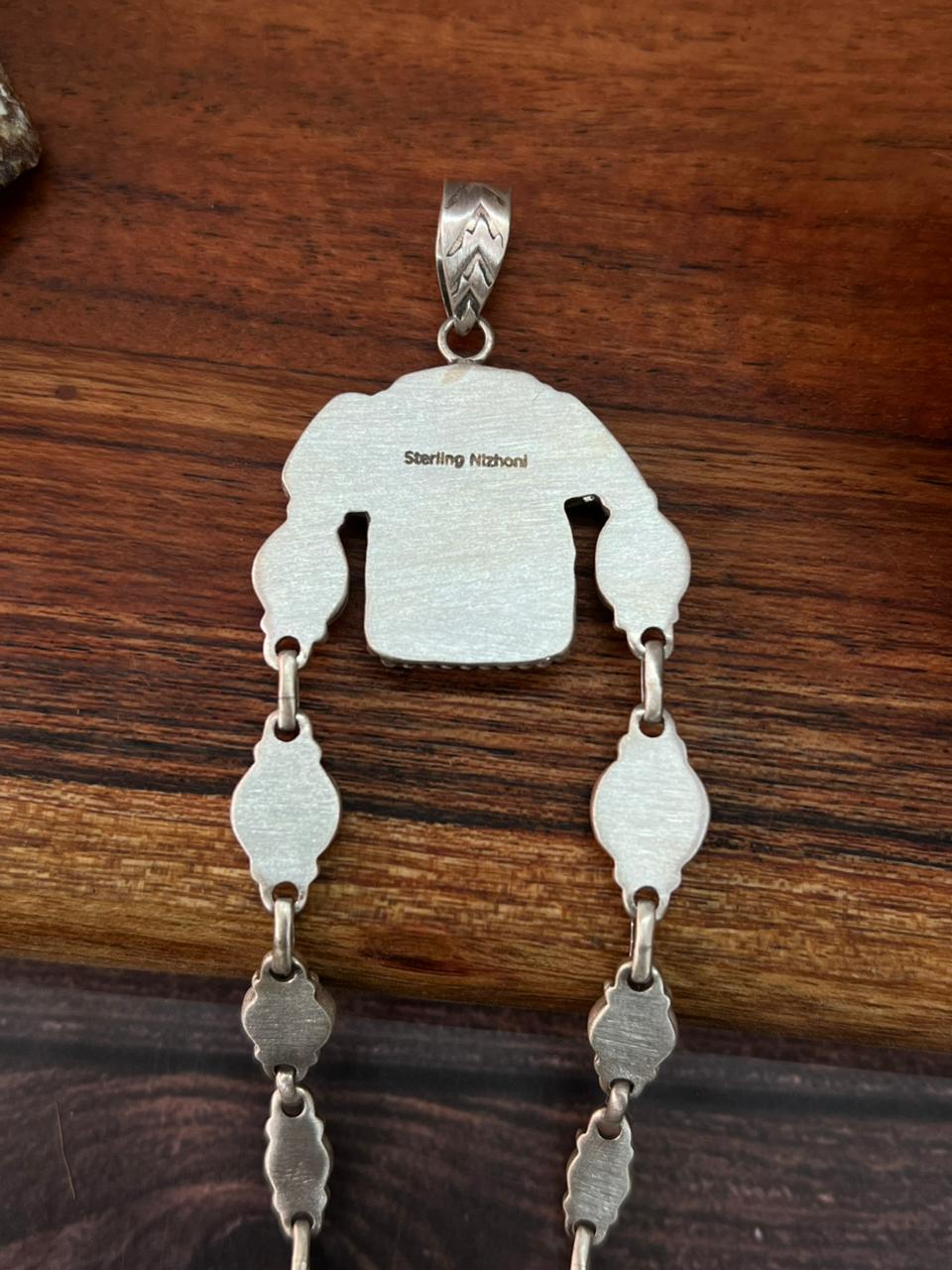 Handmade Sterling Silver Multi Stone Collection: Palomino with Orange Mojave and Arizona Blue Turquoise Pendant "Signed Nizhoni"
