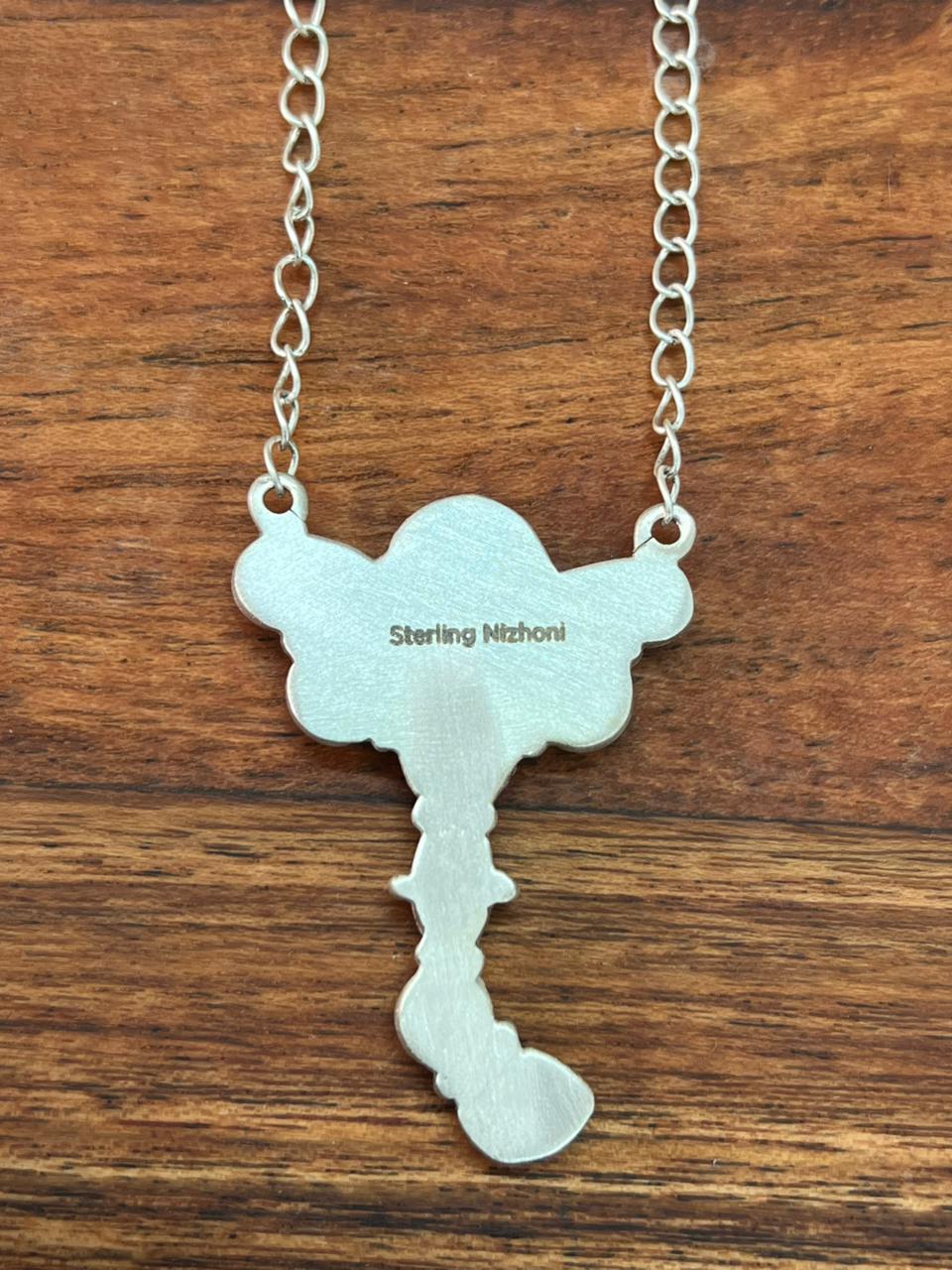 Handmade Sterling Silver Multi Stone Collection: Palomino with Orange Mojave, Wildhorse Magnesite and Arizona Blue Turquoise Necklace "Signed Nizhoni"