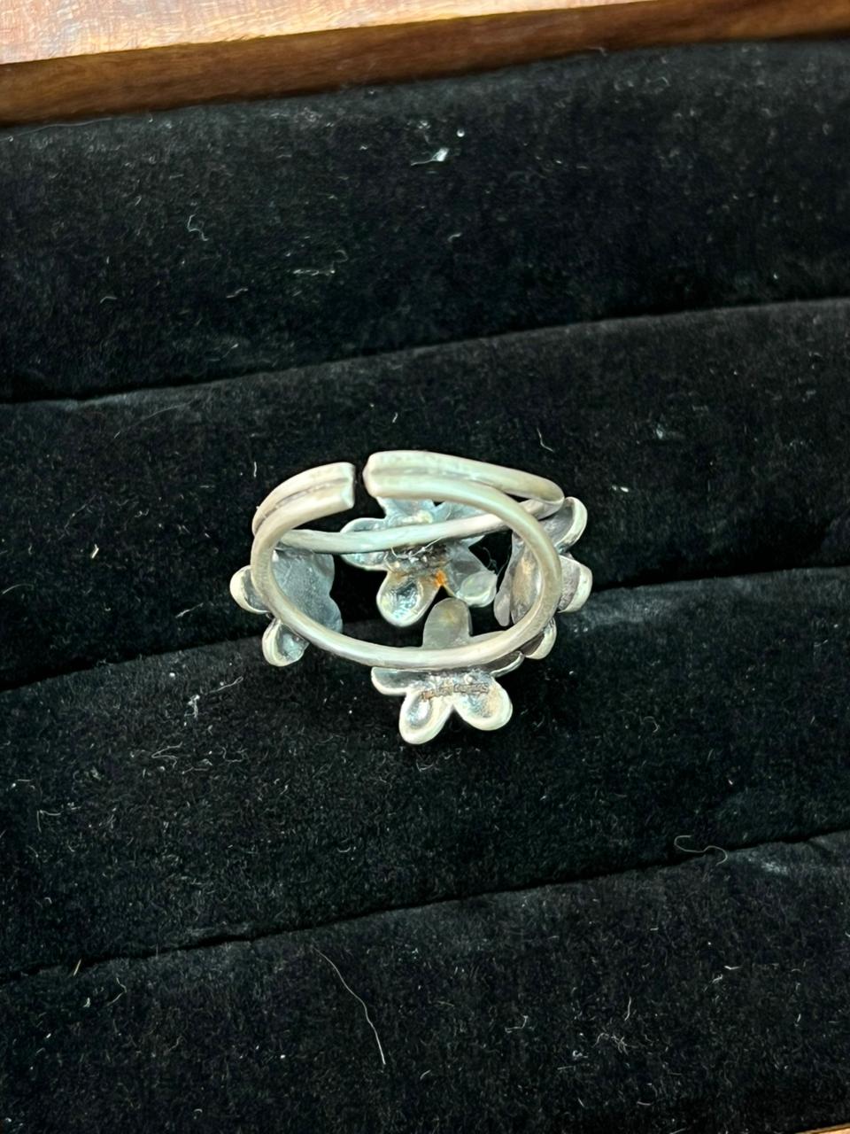 Handmade Sterling Silver Flower Collection: Kingman Turquoise Adjustable Ring "Signed Nizhoni" (3)
