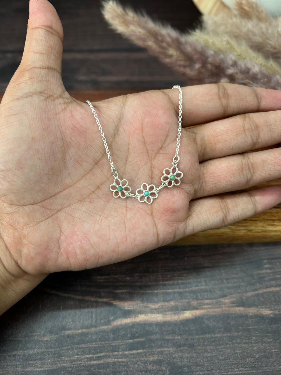 Handmade Sterling Silver Flower Collection: Kingman Turquoise Necklace (9)