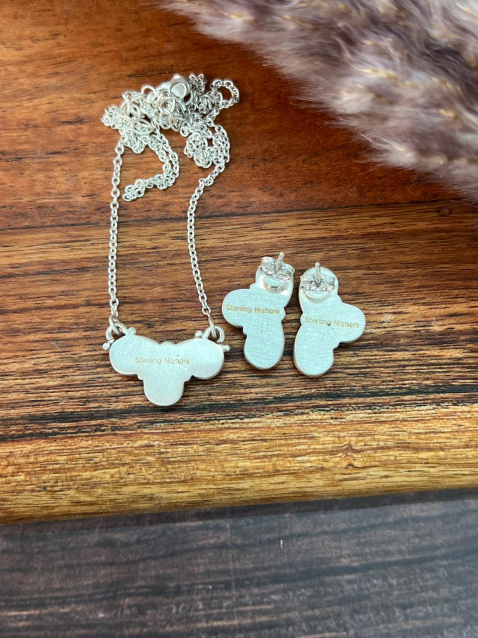 Handmade Sterling Silver Cotton Candy Necklace Earrings Set "Signed Nizhoni"