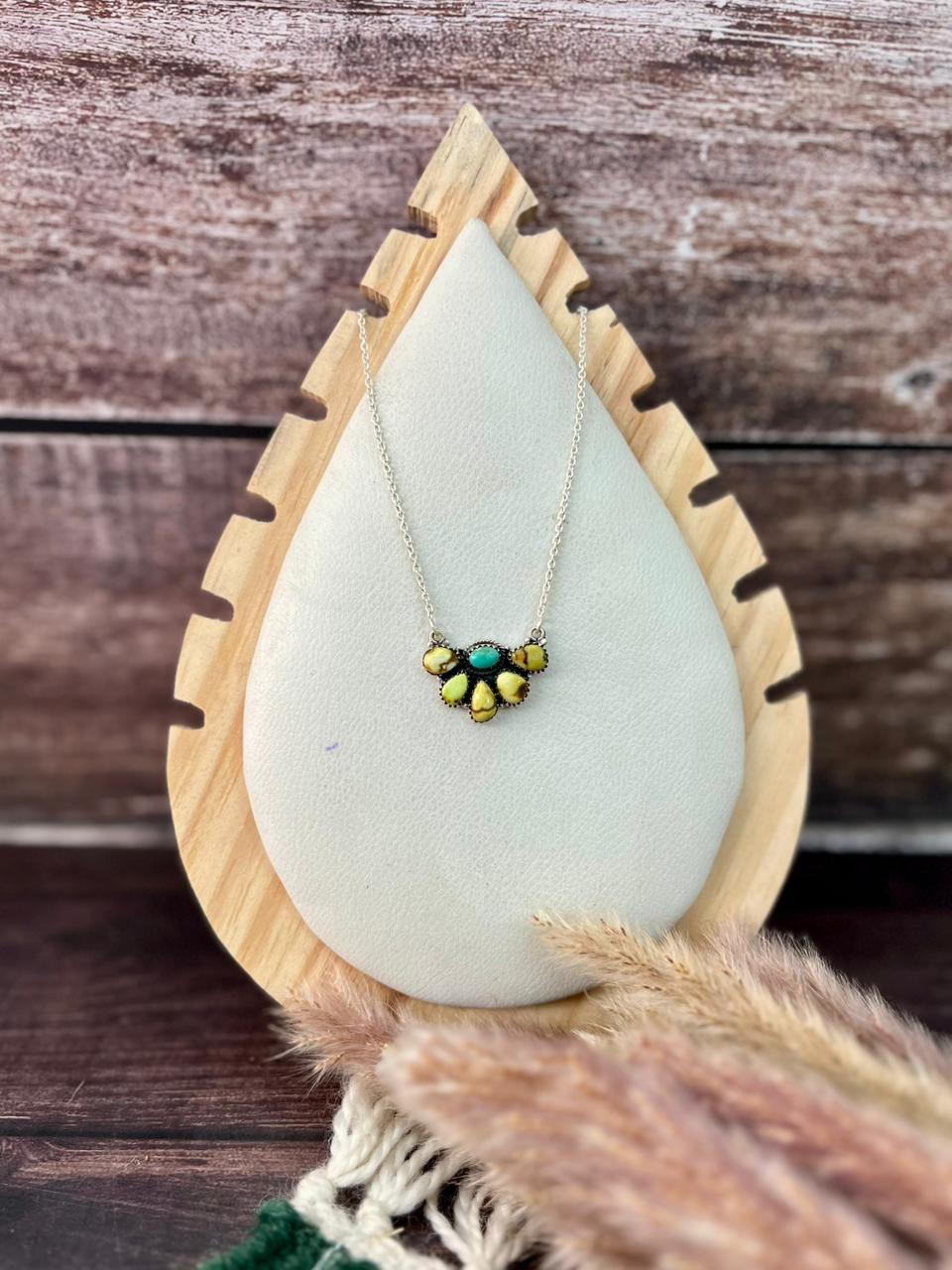 Handmade Sterling Silver Palomino with Kingman Turquoise Necklace "Signed Nizhoni"