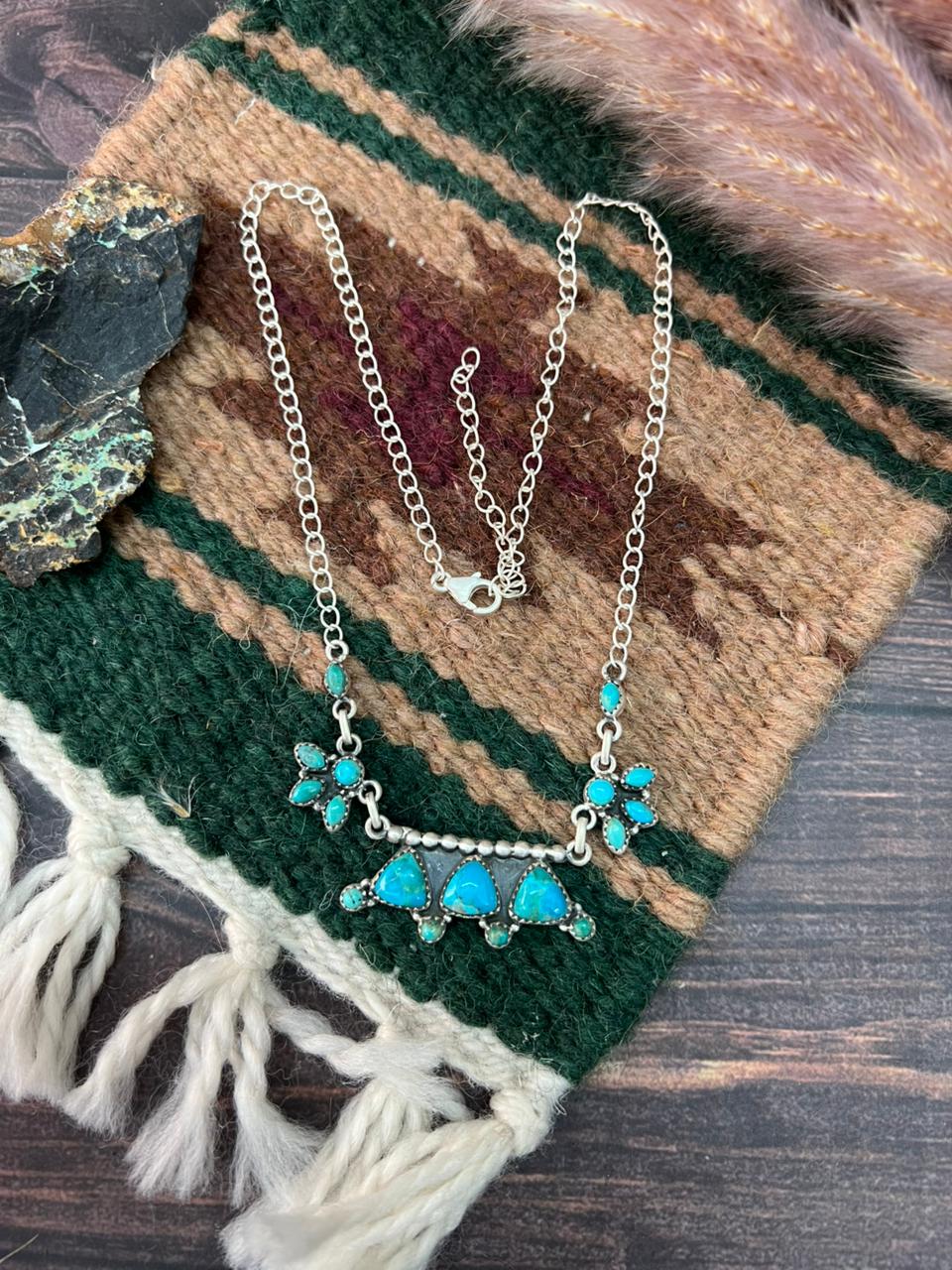 Handmade Sterling Silver Kingman Turquoise Necklace "Signed Nizhoni"
