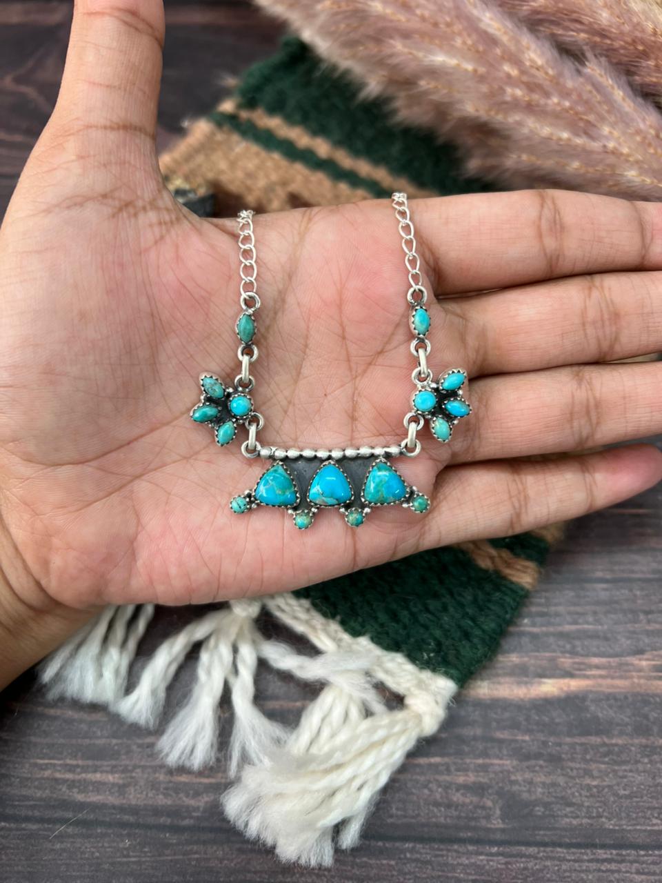 Handmade Sterling Silver Kingman Turquoise Necklace "Signed Nizhoni"