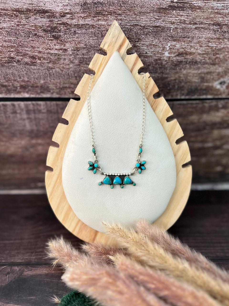 Handmade Sterling Silver Kingman Turquoise Necklace "Signed Nizhoni"