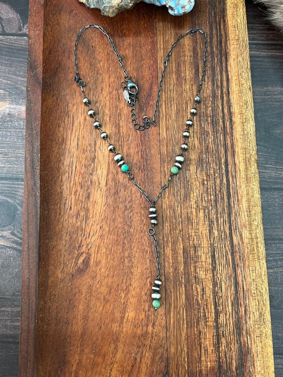 Handmade Sterling Silver Kingman Turquoise Beaded Necklace "Signed Nizhoni"