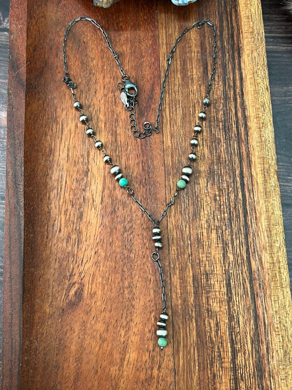 Handmade Sterling Silver Kingman Turquoise Beaded Necklace "Signed Nizhoni"