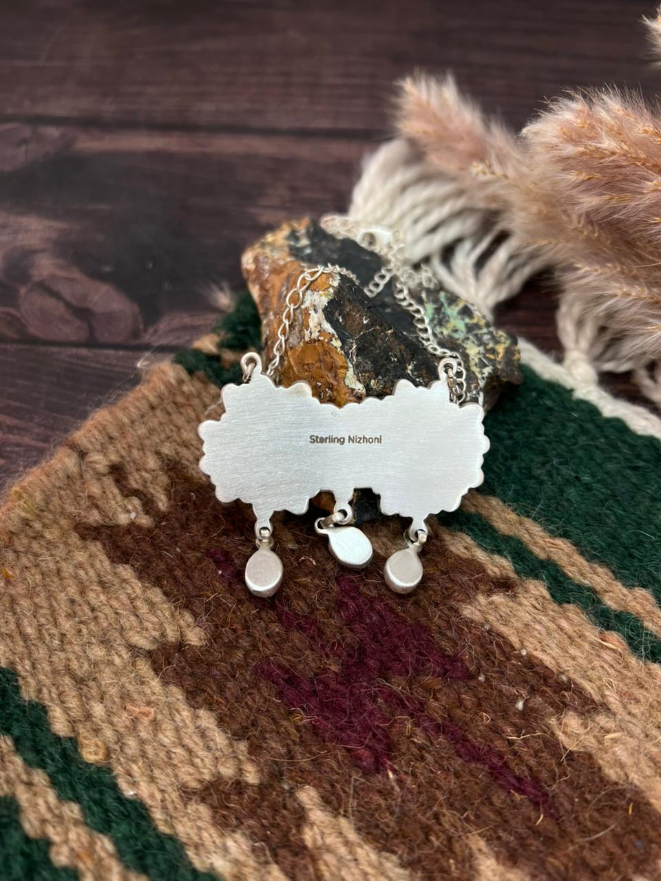 Handmade Sterling Silver White Buffalo Necklace "Signed Nizhoni"