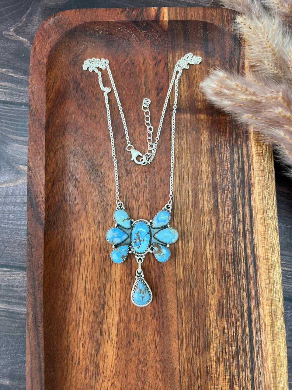 Handmade Sterling Silver Golden Hills Turquoise Necklace "Signed Nizhoni"