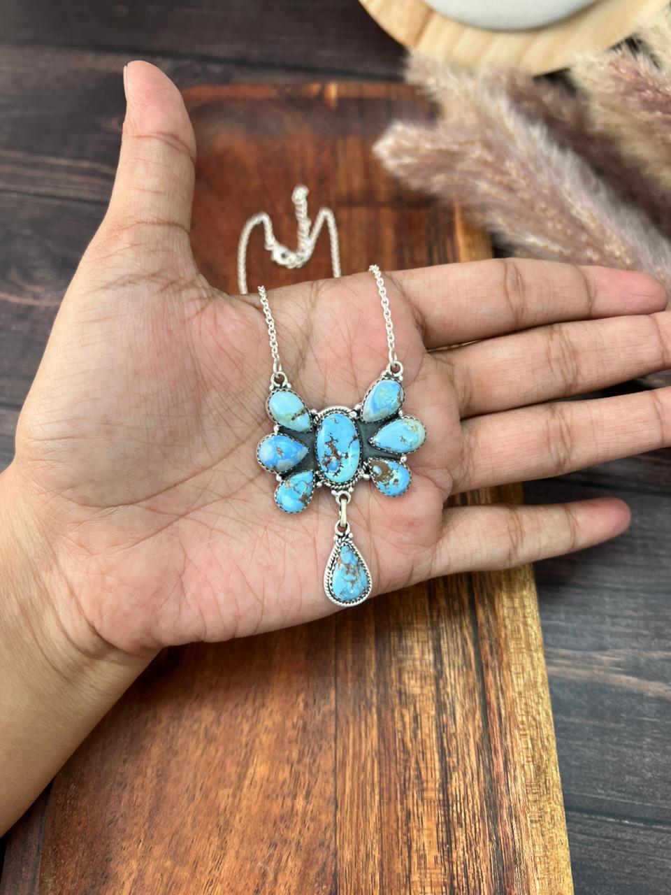 Handmade Sterling Silver Golden Hills Turquoise Necklace "Signed Nizhoni"