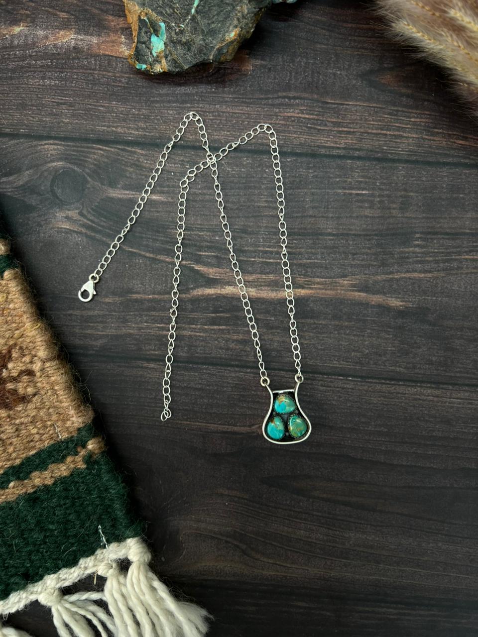 Handmade Sterling Silver Kingman Turquoise Necklace "Signed Nizhoni"