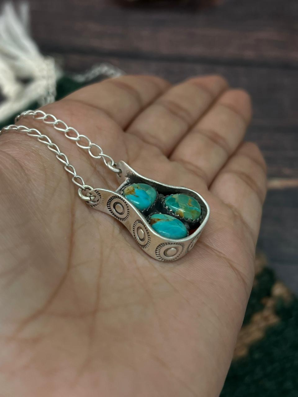 Handmade Sterling Silver Kingman Turquoise Necklace "Signed Nizhoni"