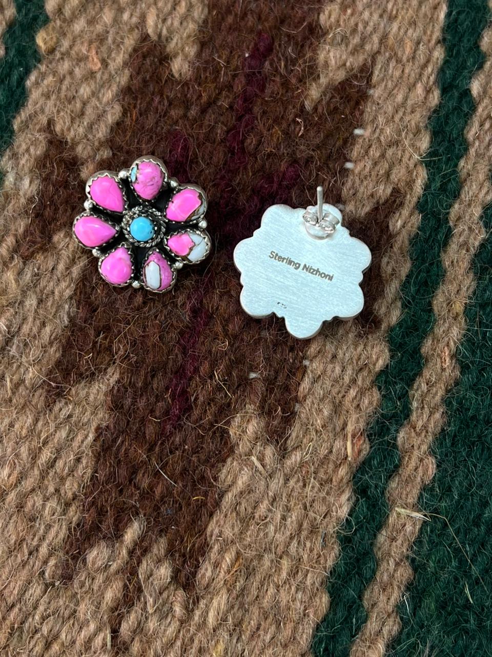Handmade Sterling Silver Cotton Candy Post Studs Earrings "Signed Nizhoni"