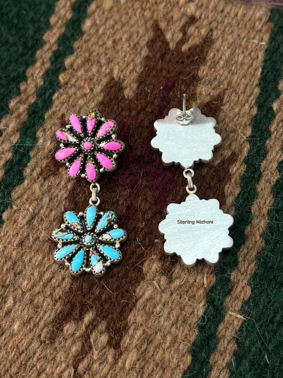 Handmade Sterling Silver Cotton Candy Post Dangle Earrings "Signed Nizhoni"