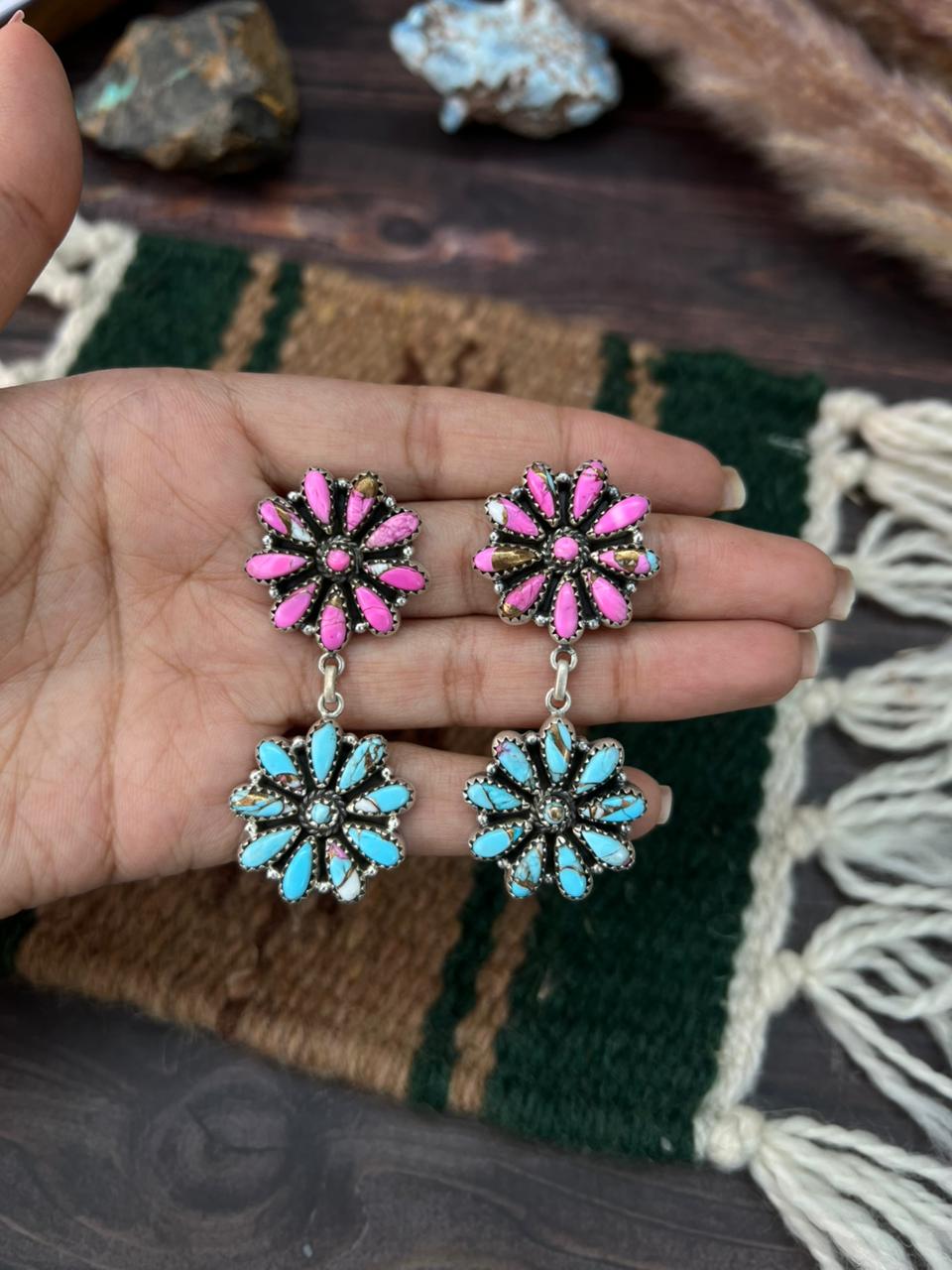 Handmade Sterling Silver Cotton Candy Post Dangle Earrings "Signed Nizhoni"