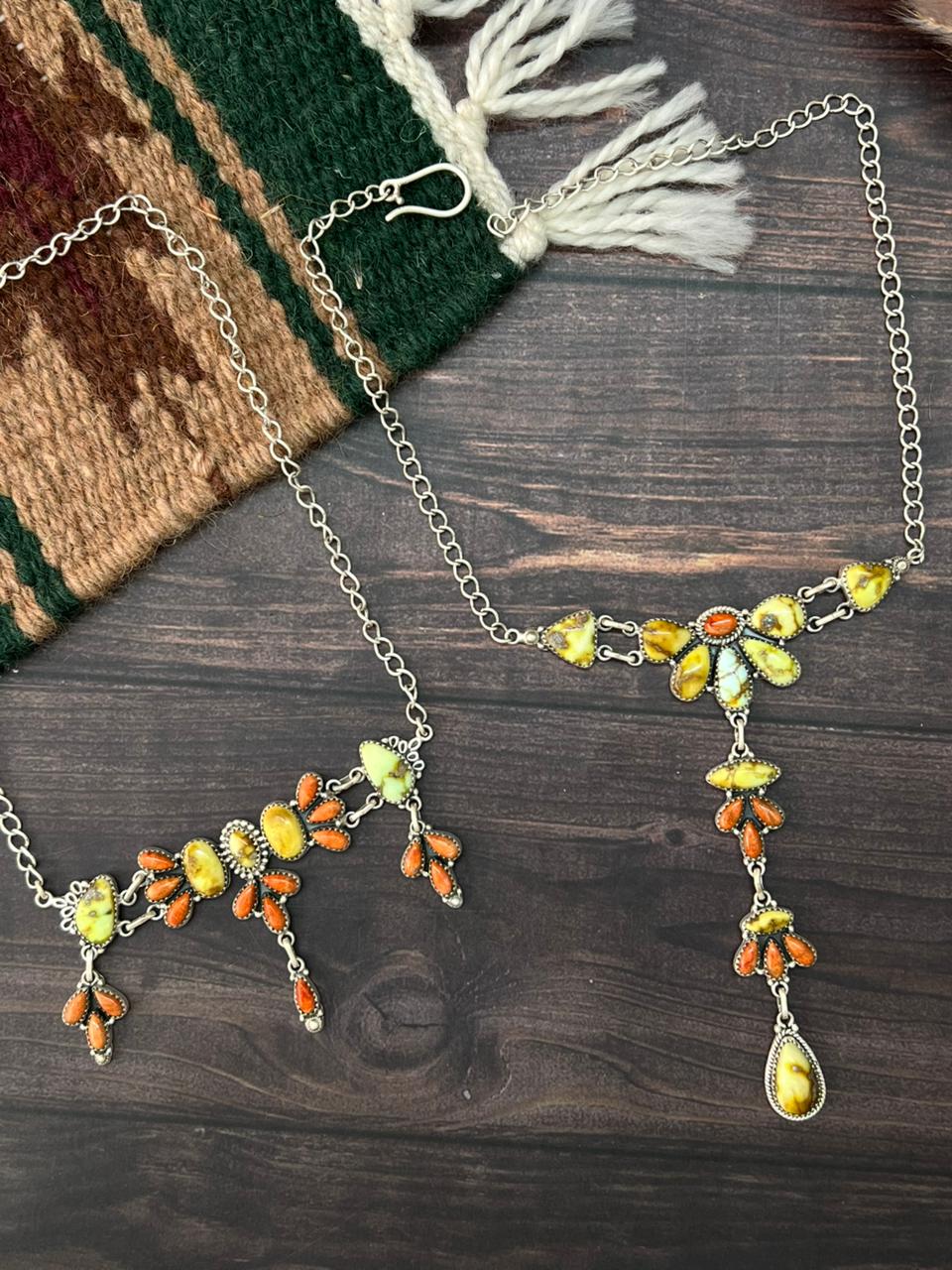 Handmade Sterling Silver Palomino Turquoise with Orange Mojave Choker Necklace "Signed Nizhoni"