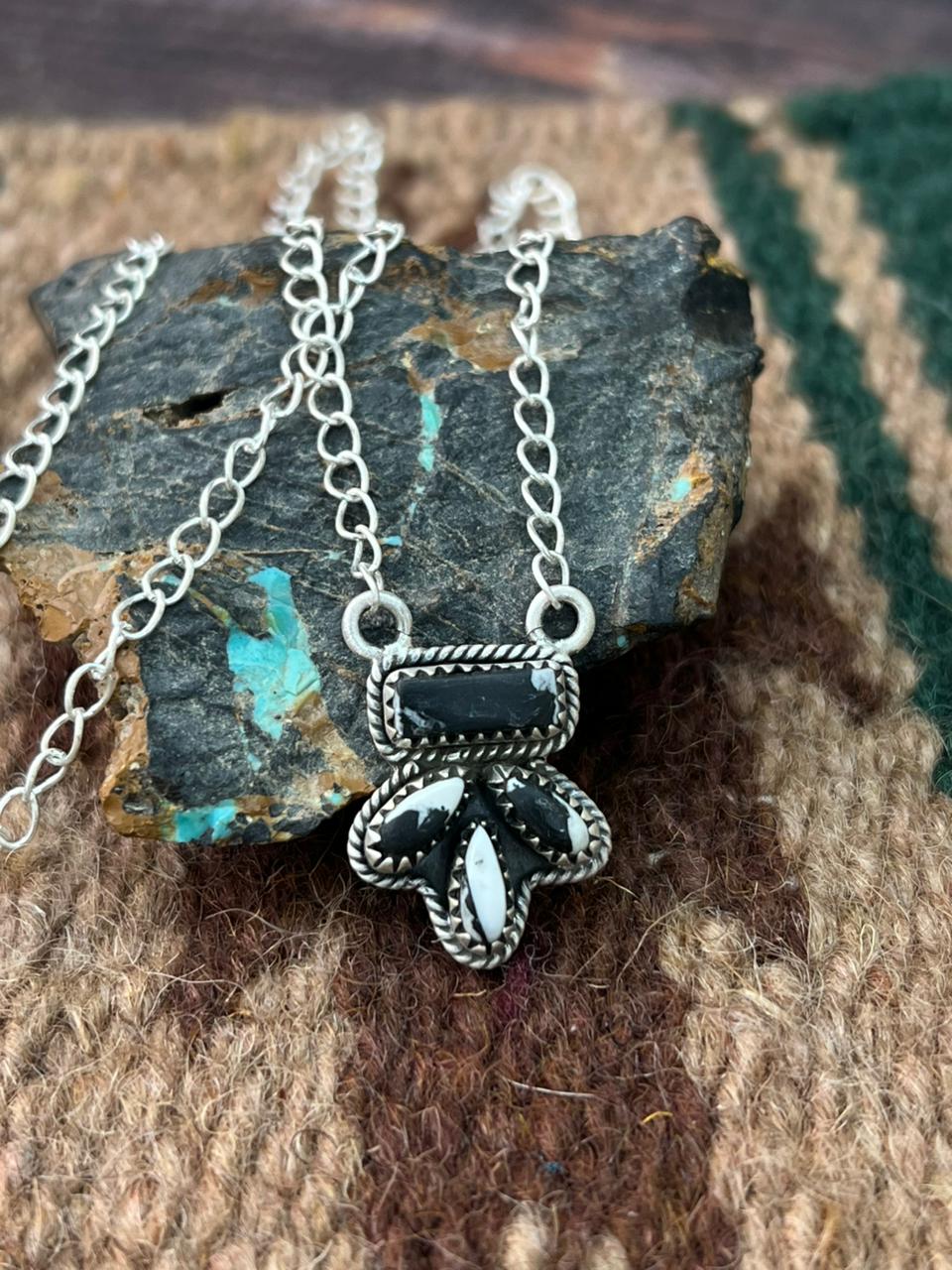 Handmade Sterling Silver White Buffalo Necklace "Signed Nizhoni"