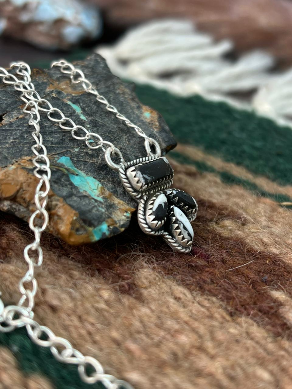 Handmade Sterling Silver White Buffalo Necklace "Signed Nizhoni"