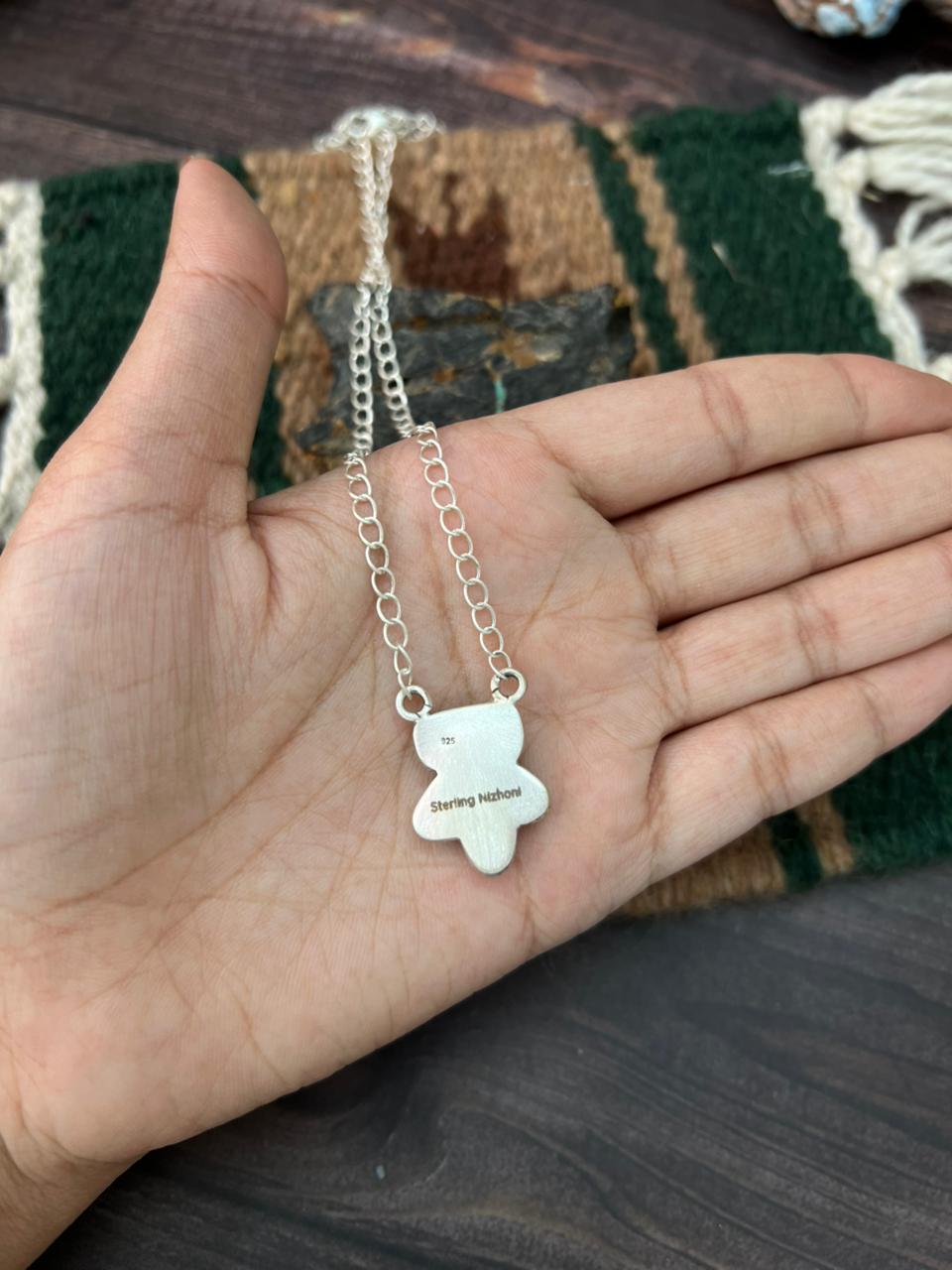 Handmade Sterling Silver White Buffalo Necklace "Signed Nizhoni"
