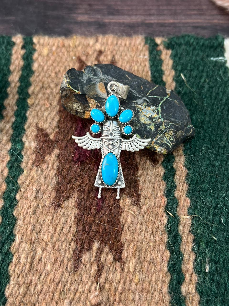 Handmade Sterling Silver Kingman Turquoise Pendant "Signed Nizhoni"