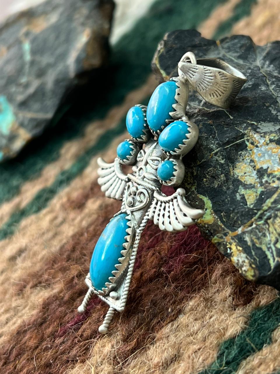 Handmade Sterling Silver Kingman Turquoise Pendant "Signed Nizhoni"