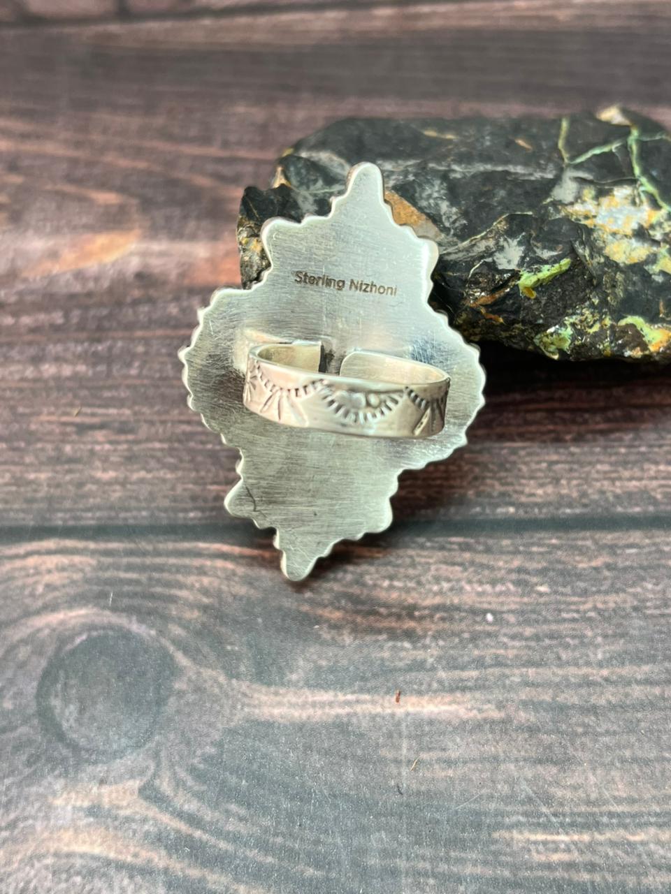 Handmade Sterling Silver Spring Collection: Palomino Turquoise with Orange Mojave, Cotton Candy and White Buffalo Adjustable Ring "Signed Nizhoni"