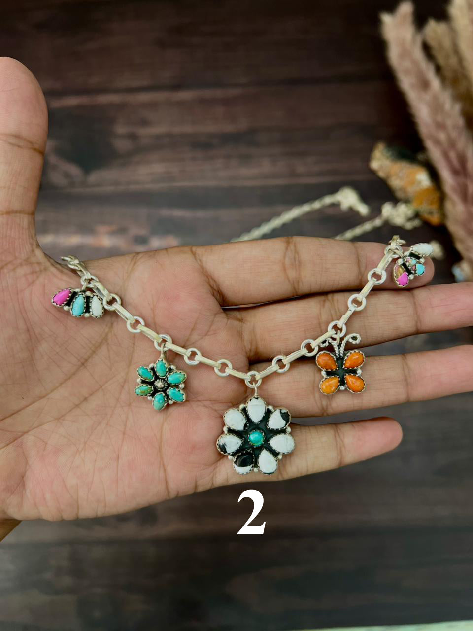 Handmade Sterling Silver Spring Collection: Kingman Turquoise with Cotton Candy, Orange Mojave, Lapis and White Buffalo Necklace "Signed Nizhoni"