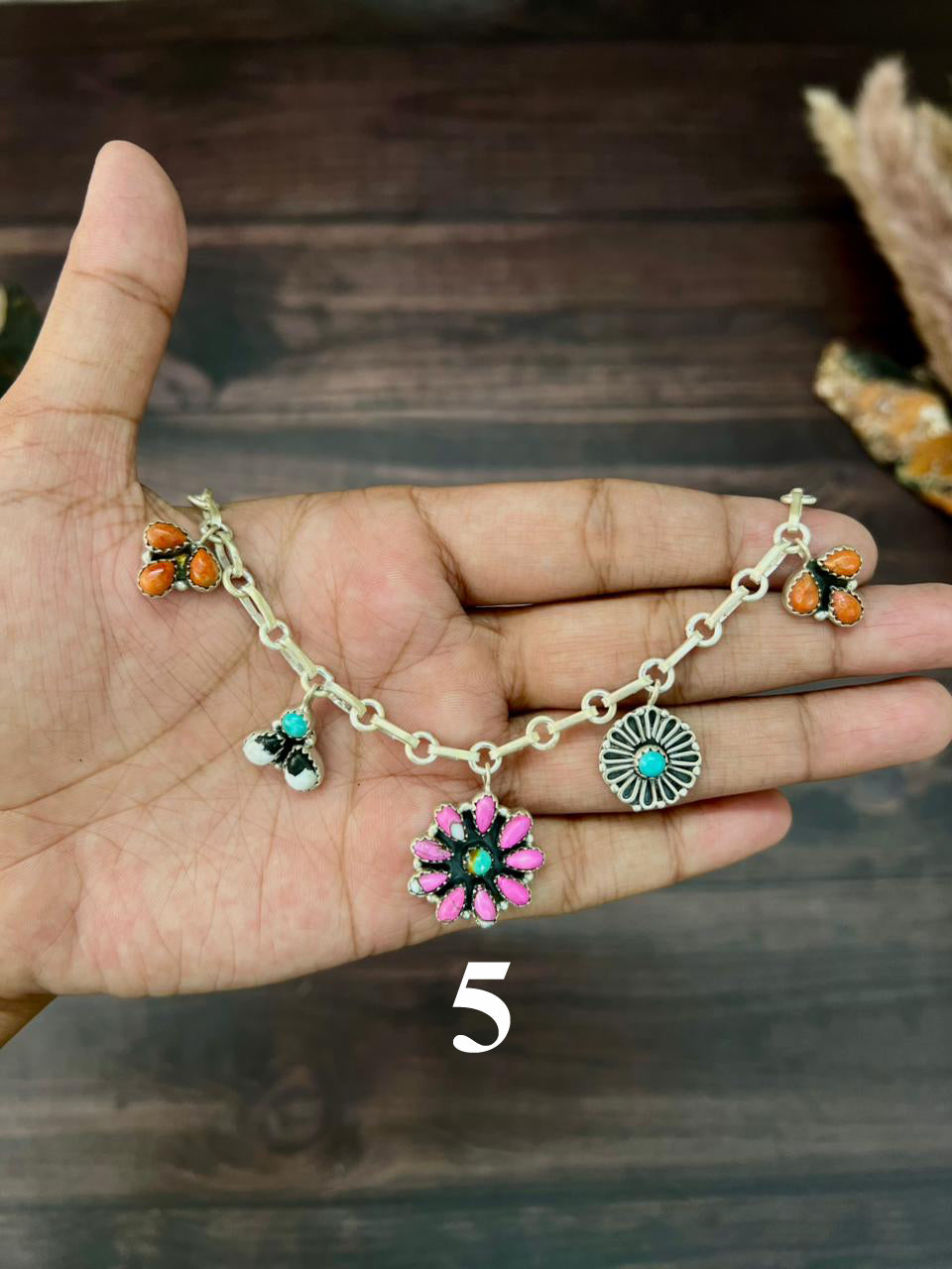 Handmade Sterling Silver Spring Collection: Kingman Turquoise with Cotton Candy, Orange Mojave, Lapis and White Buffalo Necklace "Signed Nizhoni"