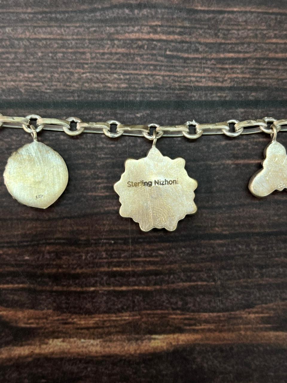 Handmade Sterling Silver Spring Collection: Kingman Turquoise with Cotton Candy, Orange Mojave, Lapis and White Buffalo Necklace "Signed Nizhoni"