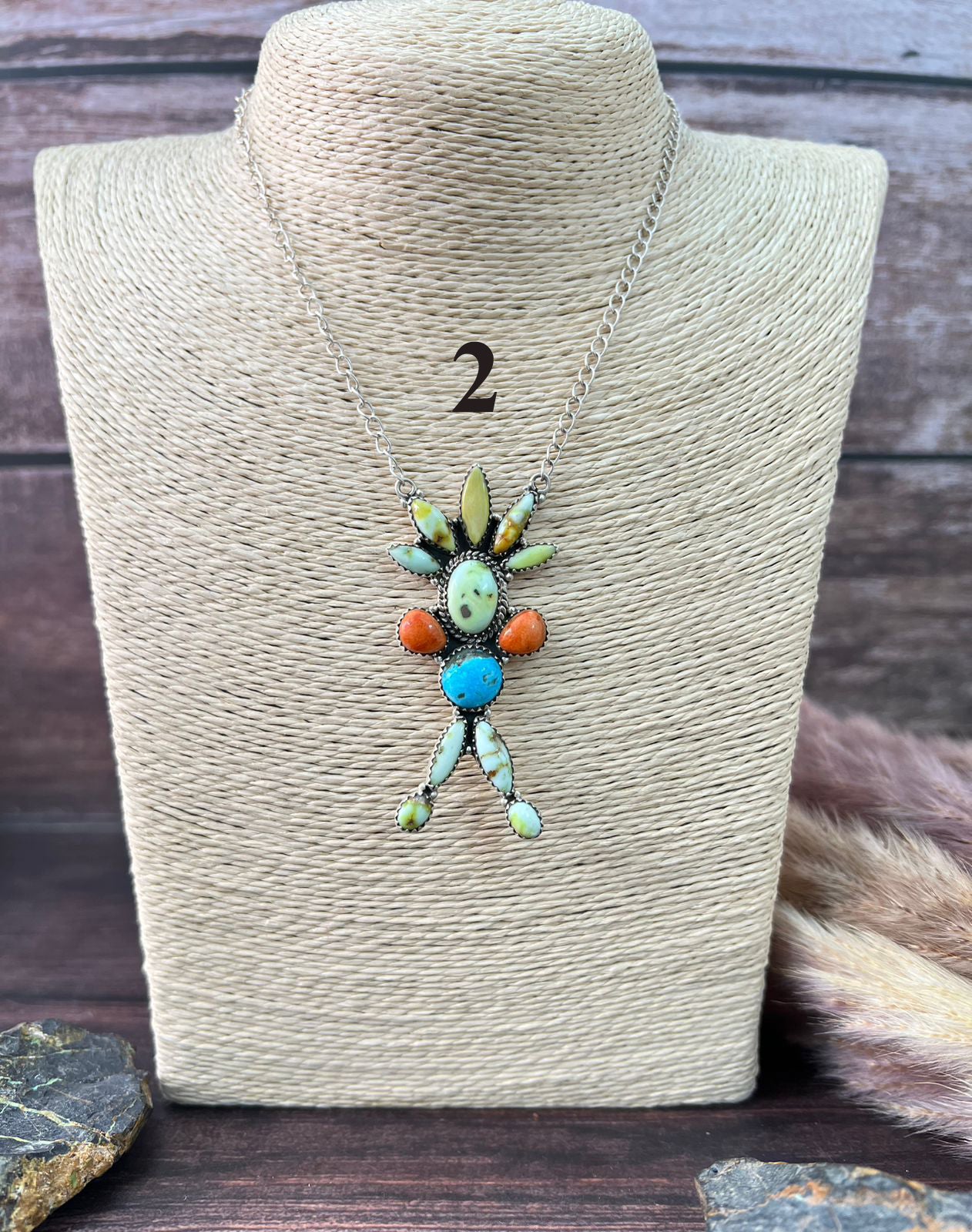Handmade Sterling Silver Multi Stone Collection: Palomino with Orange Mojave and Arizona Blue Turquoise Necklace "Signed Nizhoni"