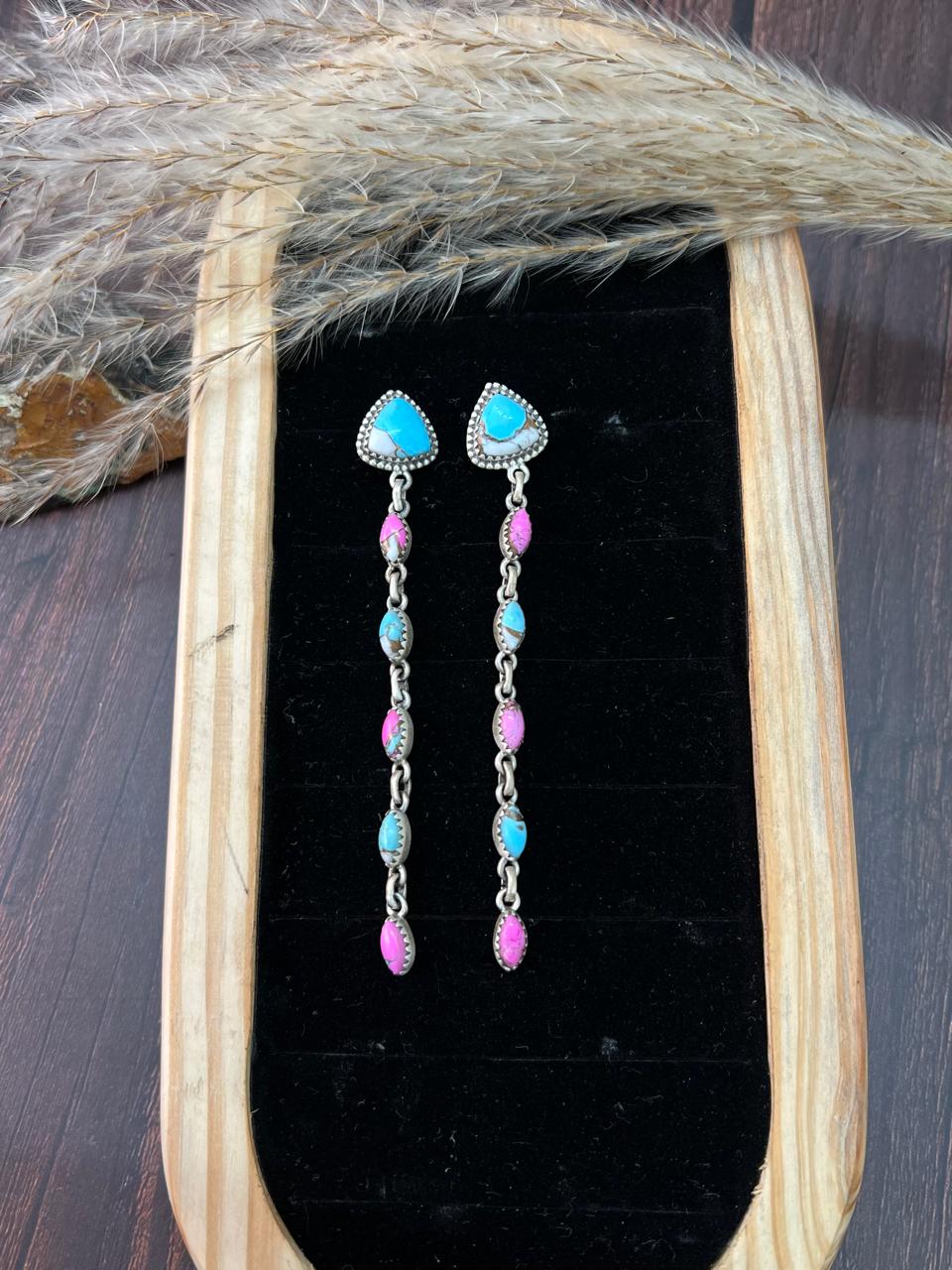 Handmade Sterling Silver Cotton Candy Post Dangle Earrings "Signed Nizhoni" (9)